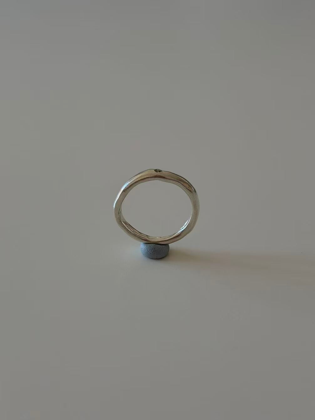 Alternative view of the Olive Gem Artisan Ring and hand-carved band