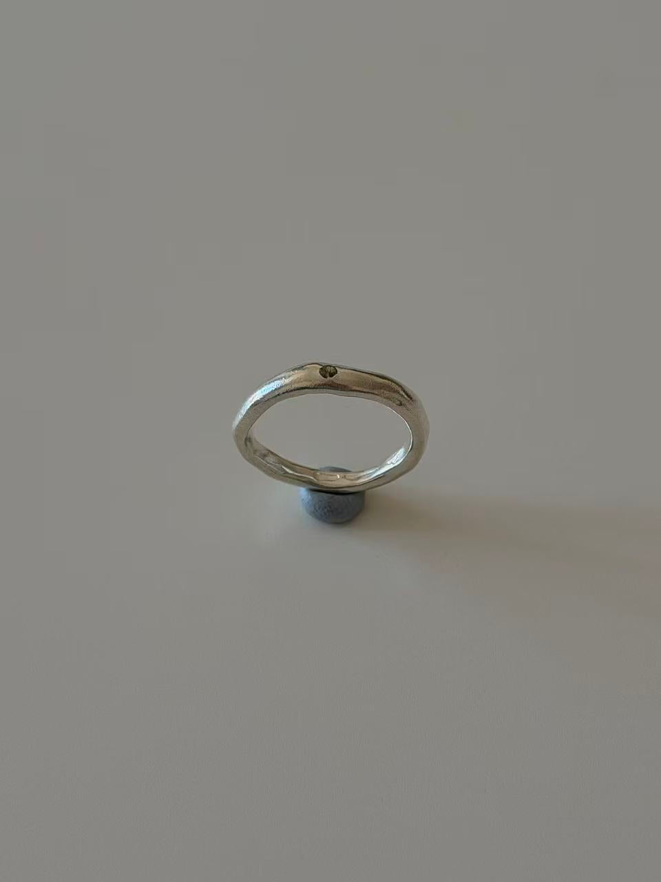 Handmade sterling silver Olive Gem Artisan Ring with an olive-green stone