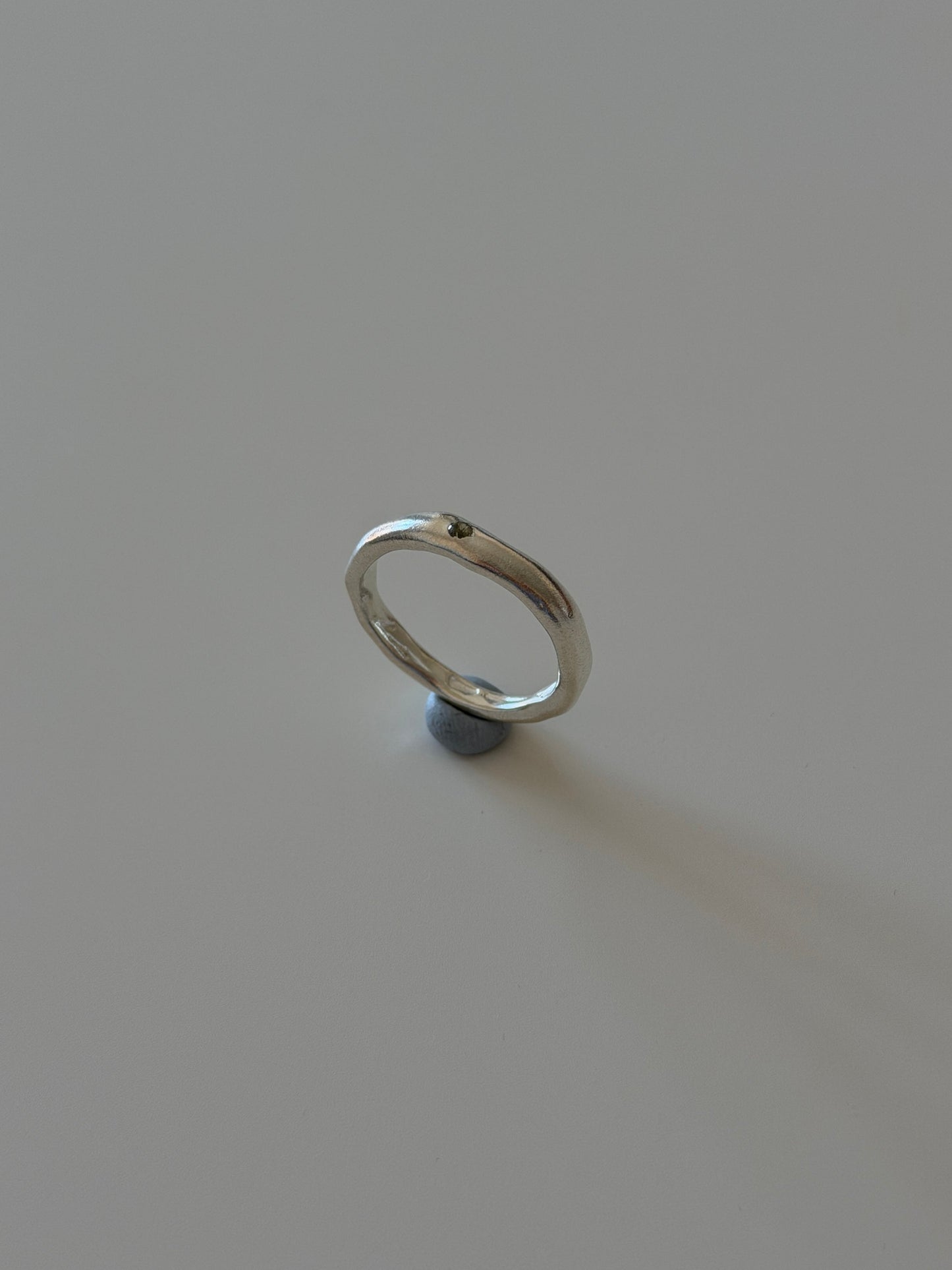 Handmade Olive Gem Artisan Ring shown from an alternative view
